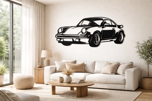 Metalowa dekoracja Porsche 911 z 1975 r. na ścianie