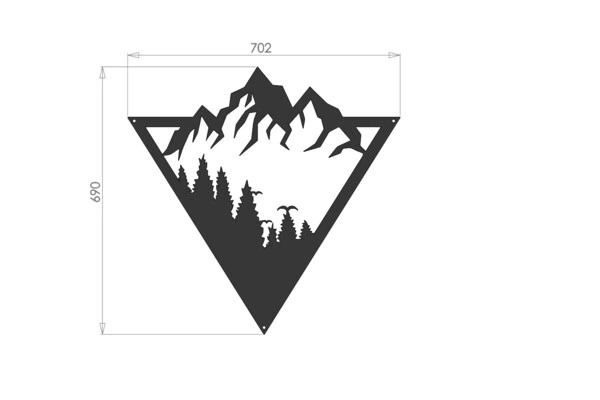 Metalowa dekoracja ścienna góry – wymiary i schemat produktu
